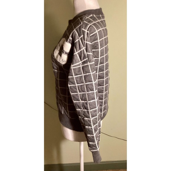 California Who.A.U Gray Quilted Windowpane Letterman Sweatshirt Top Size S - Picture 5 of 9